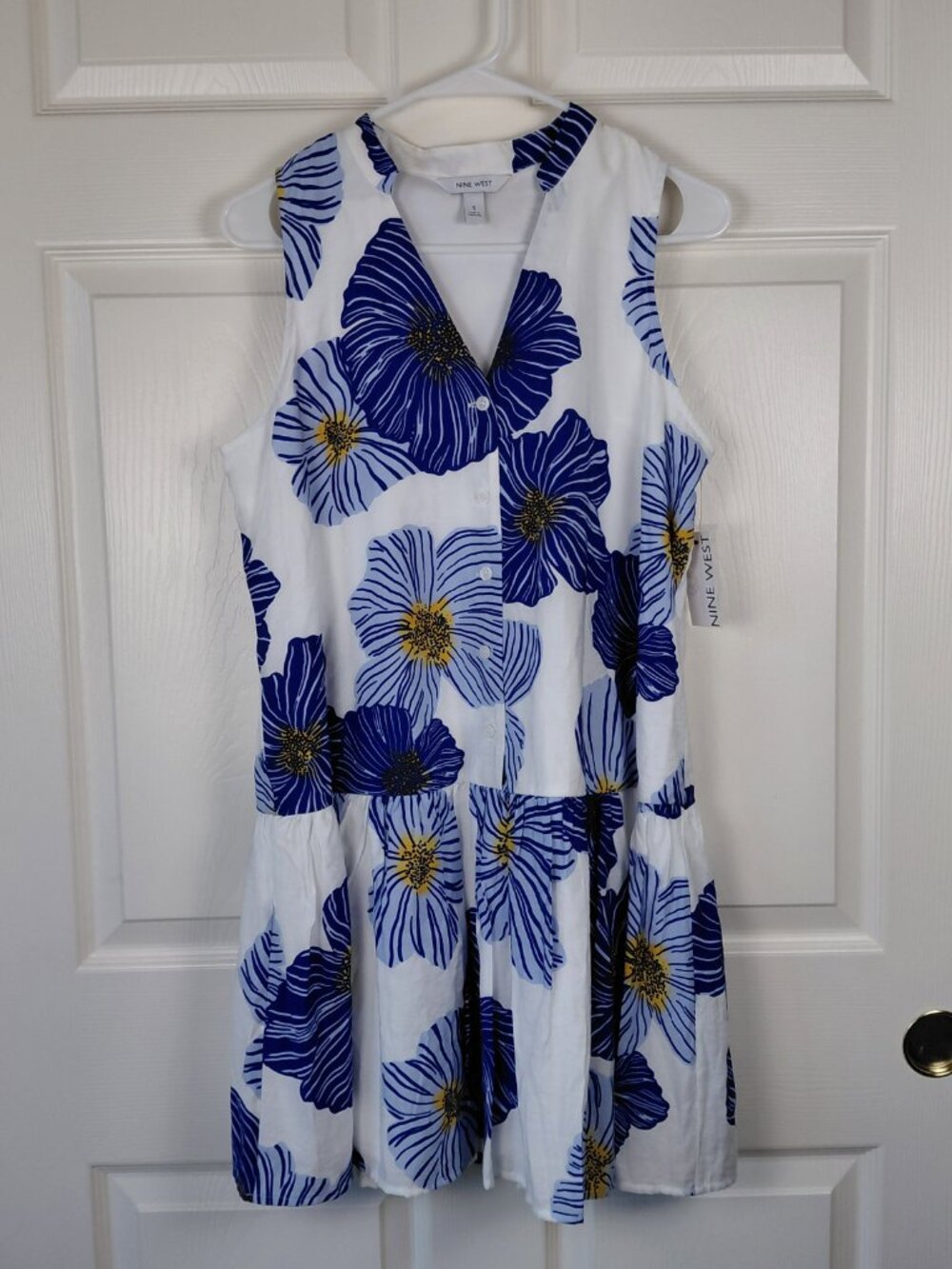 NWT Nine West Women's Button Front Drop Waist Floral Mini Dress Size S